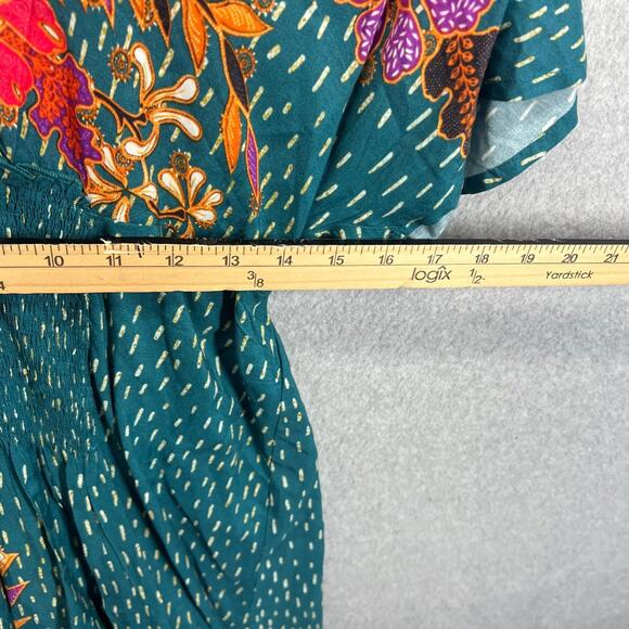 Anthropologie Blank London Dress Womens OS Teal Tatiana Floral Midi Kimono Boho - Picture 6 of 7